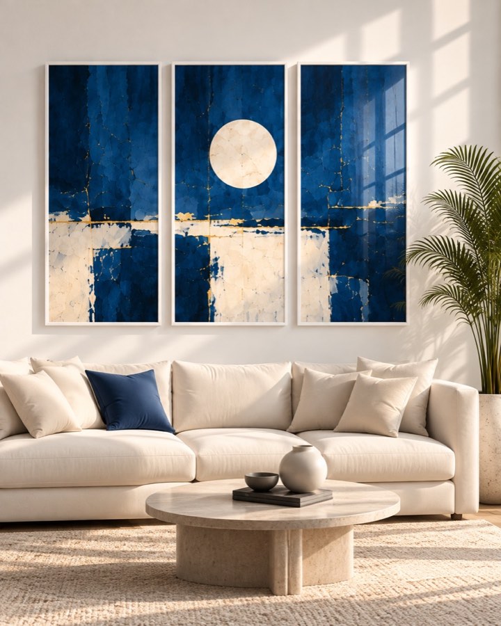 Tableau Lune Partagée — collection Bleu & Or