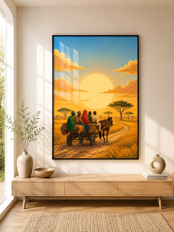 Tableau Charrette au Coucher — collection Blue Sky