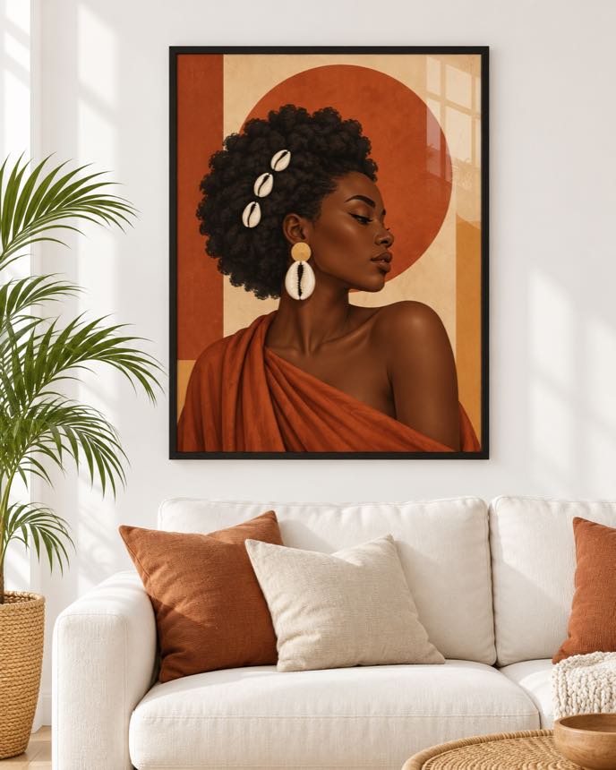 Tableau Afro aux Cauris — collection Jongoma Pettaaw