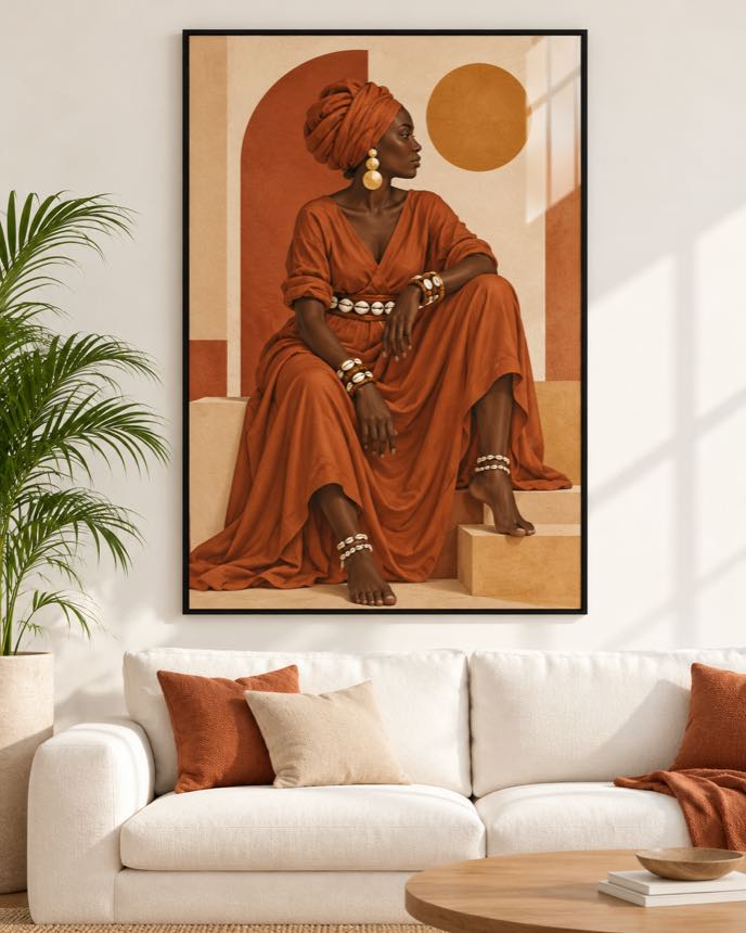 Tableau Reine Assise — collection Jongoma Pettaaw