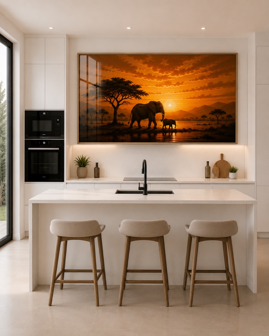Tableau Éléphants du Couchant — collection Coucher de Soleil