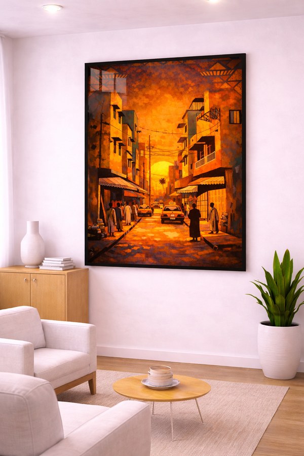 Tableau Rue Africaine au Crépuscule — collection Gainde Timis