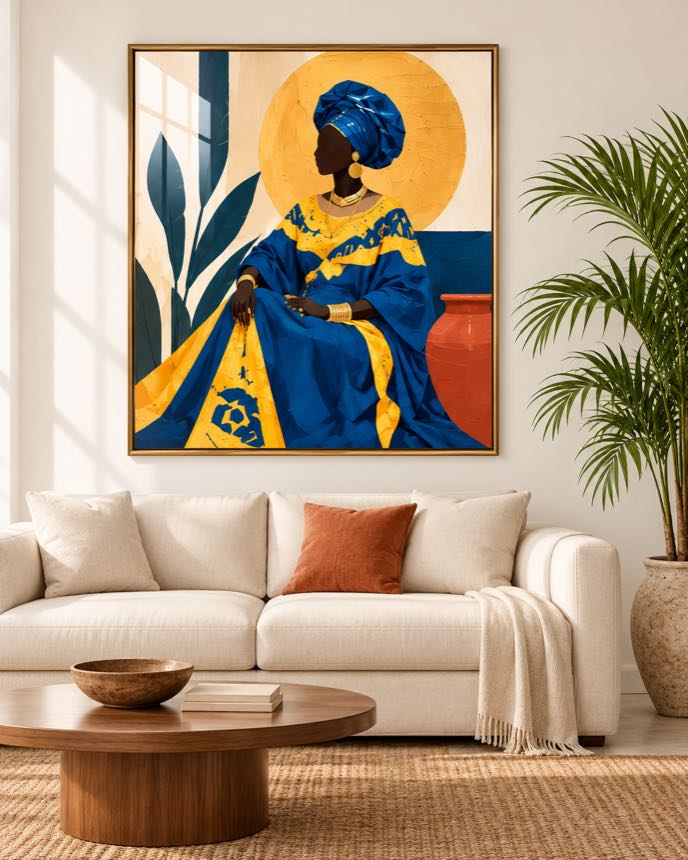 Tableau Dame Bleu & Or — collection Grand Boubou