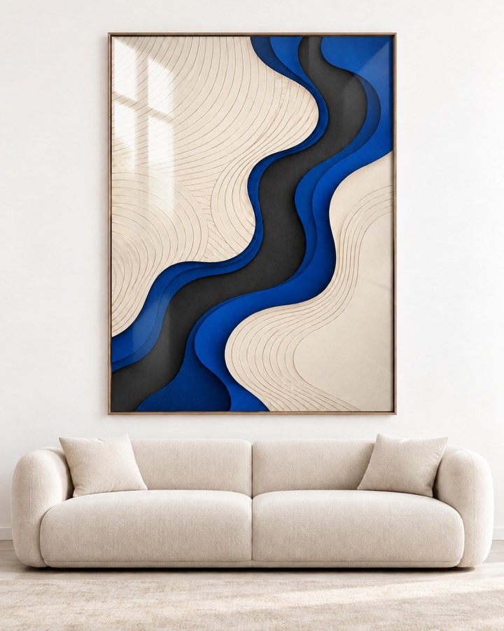 Tableau Vague Bleu Roi — collection Ondulations