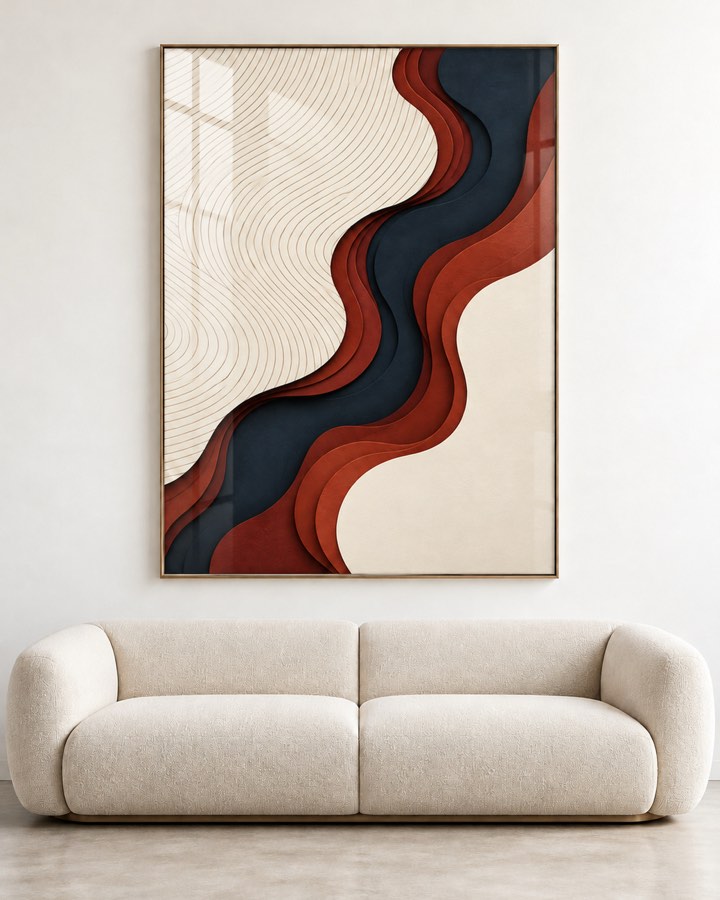 Tableau Vague Rouge Marine — collection Ondulations
