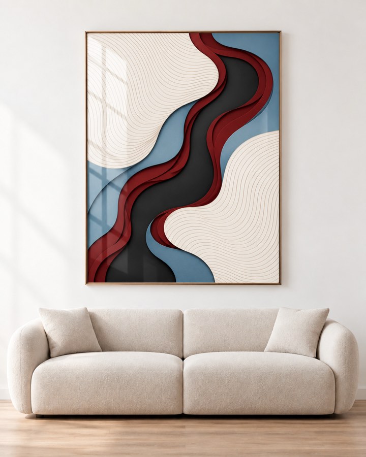 Tableau Vague Grenat & Ciel — collection Ondulations