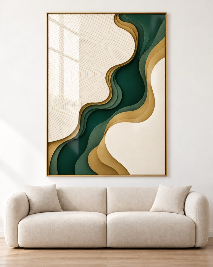 Tableau Vague Jade & Or — collection Ondulations