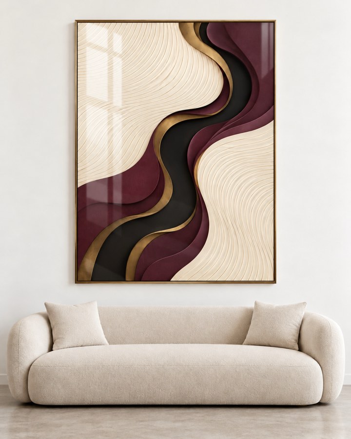 Tableau Vague Prune & Or — collection Ondulations