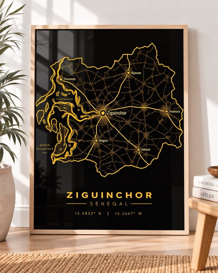 Carte Ziguinchor — région du Sénégal en Or