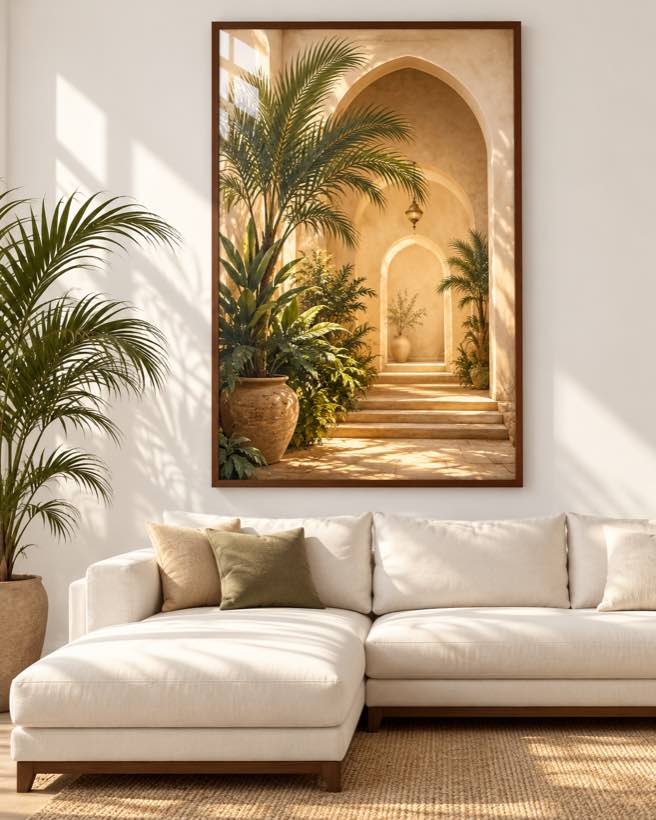 Tableau Lanterne & Palmes — collection Riad Doré