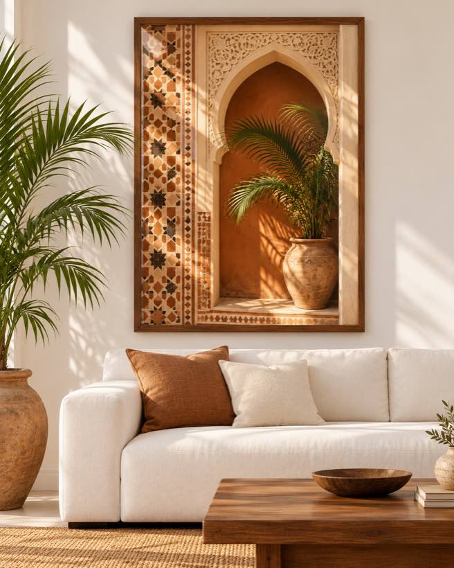Tableau Zellige & Palmier — collection Riad Doré