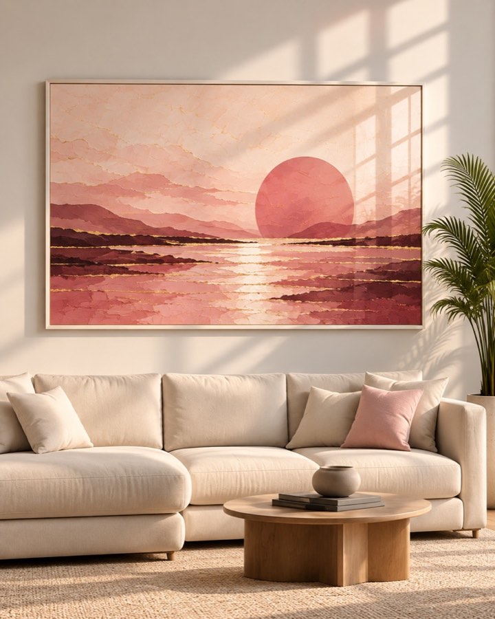 Tableau Crépuscule Corail — collection Rose & Or
