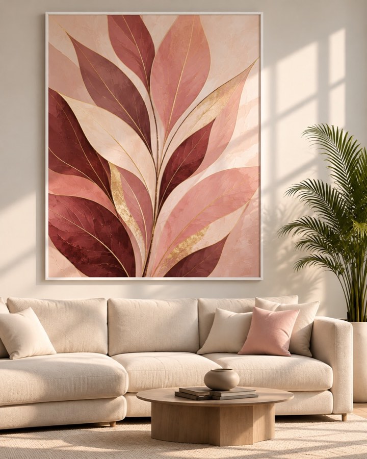 Tableau Feuille Grenat — collection Rose & Or