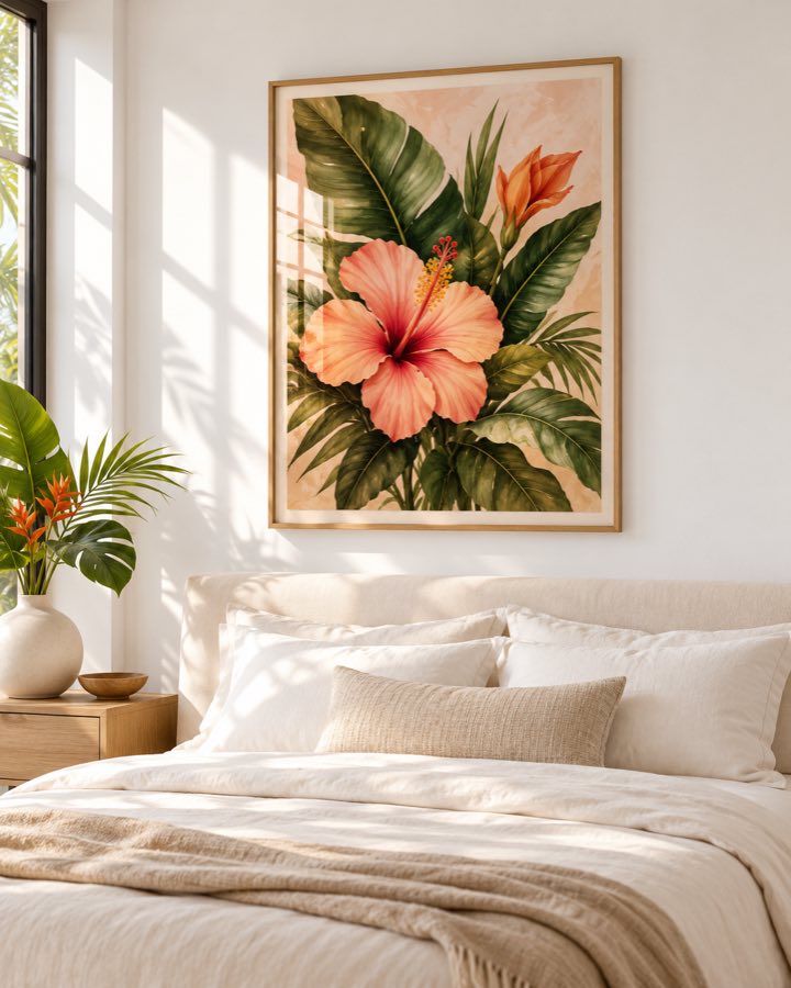 Tableau Hibiscus Rose — collection Tropical