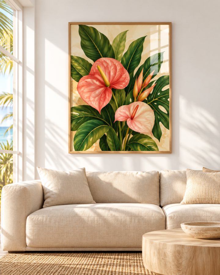 Tableau Anthurium Rose — collection Tropical