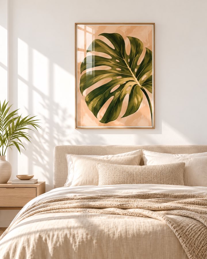 Tableau Monstera Poudré — collection Tropical
