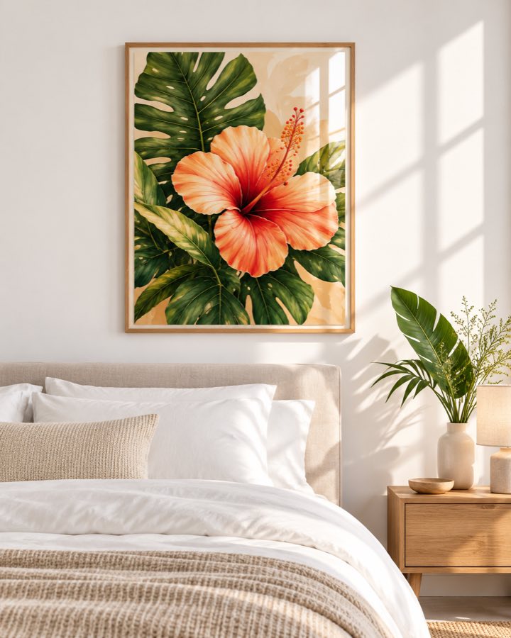 Tableau Hibiscus Corail — collection Tropical