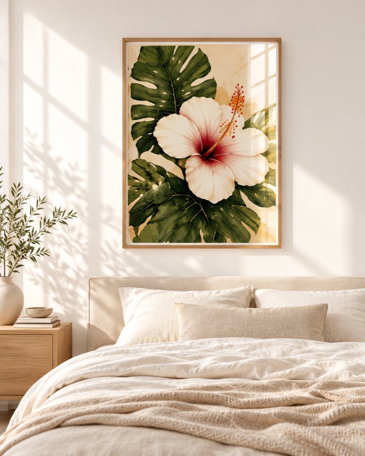 Tableau Hibiscus Ivoire — collection Tropical