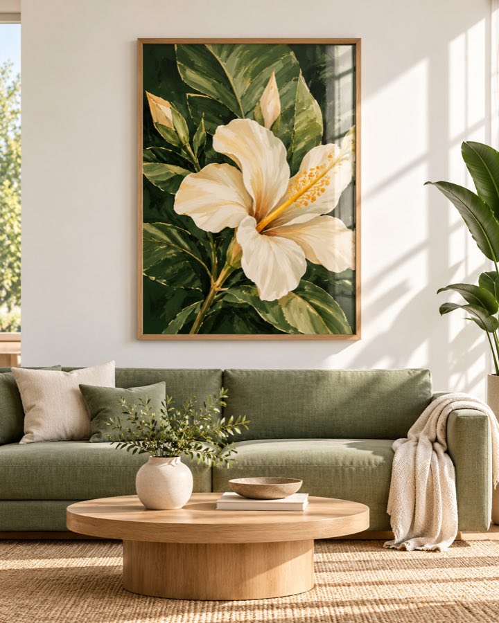Tableau Hibiscus Crème — collection Tropical